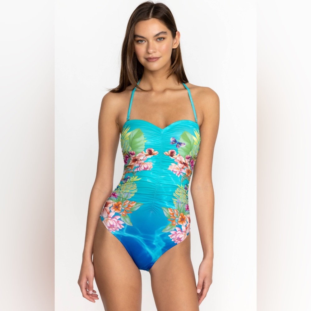 Johnny Was Water Tropic Ruched Sweetheart One Piece Swimsuit Size M NWT